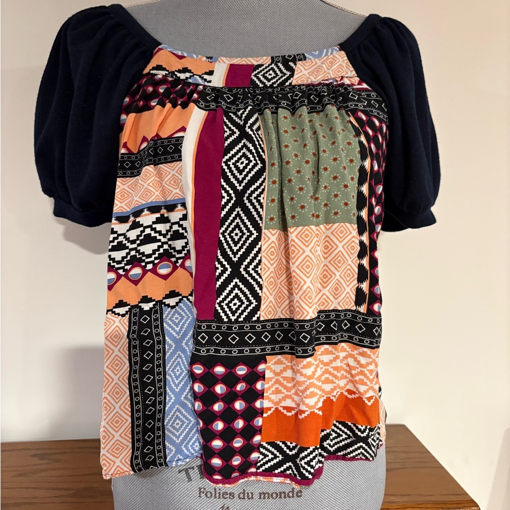 Maeve Antropologie Cataina Peasant Patchwork Short Puff Sleeve blouse Sz XS